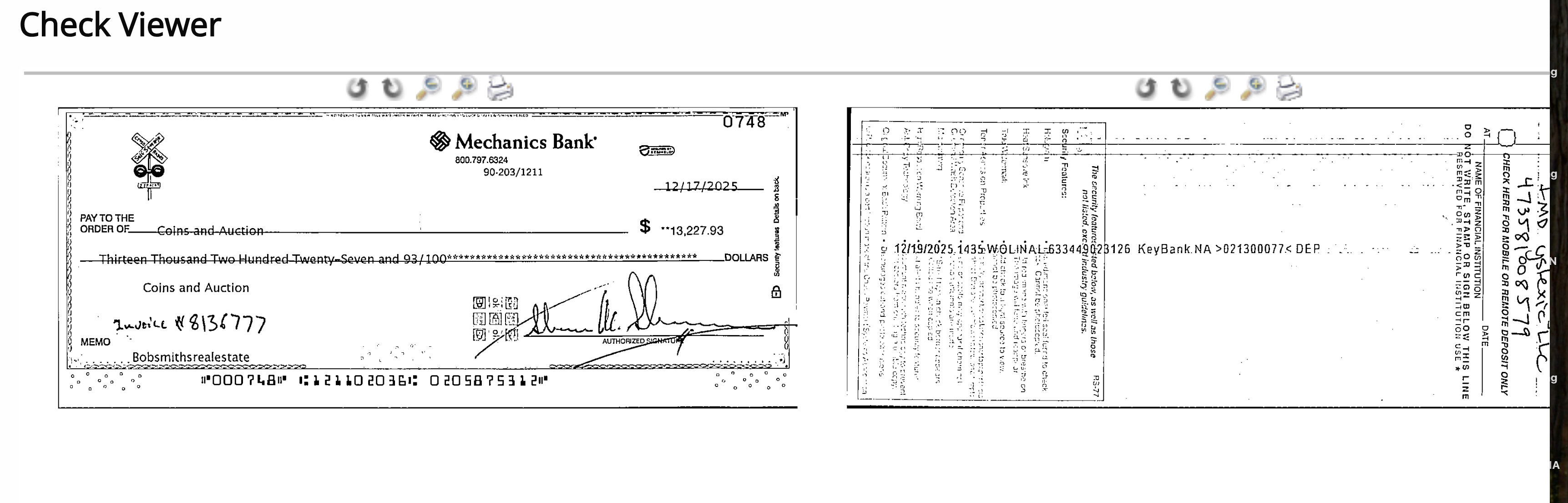 Check Payment - $13,227.93