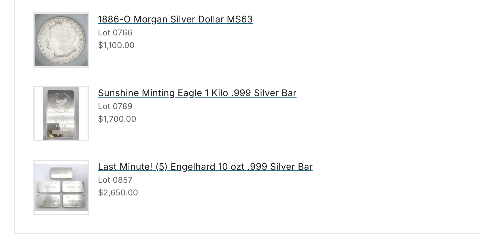 Auction Items Purchased