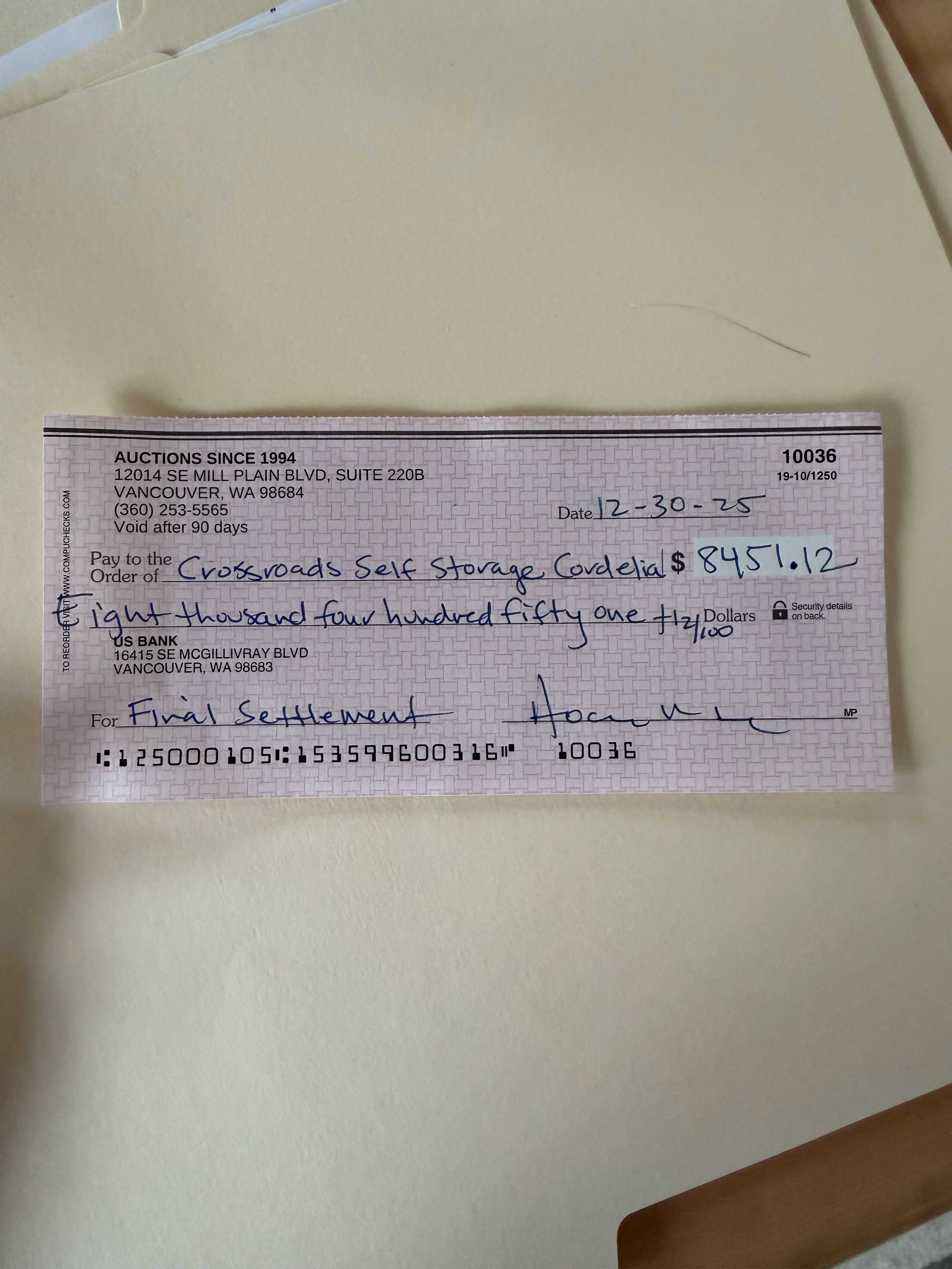 Partial Settlement Check Offered