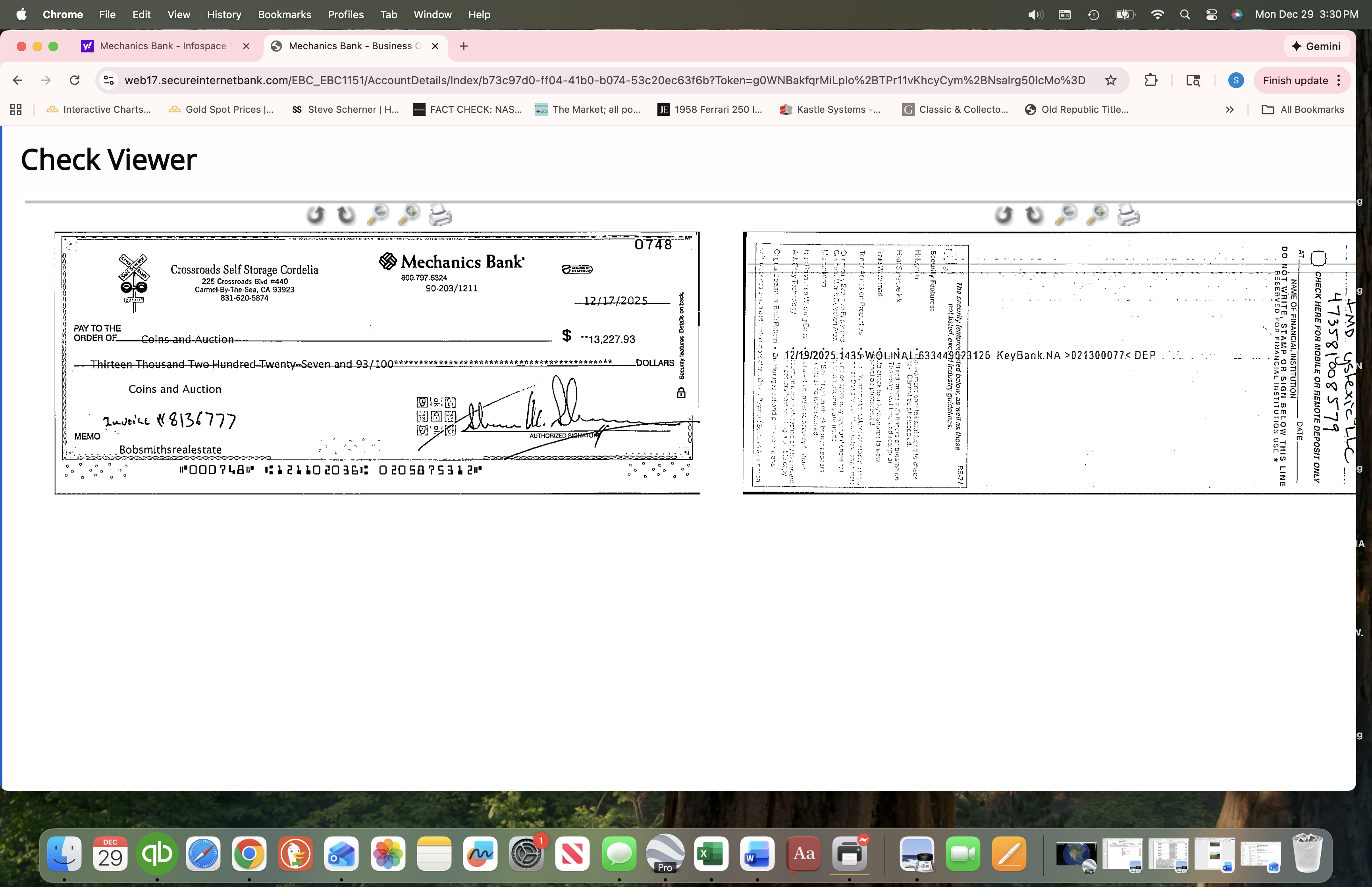 Check Payment - $13,227.93