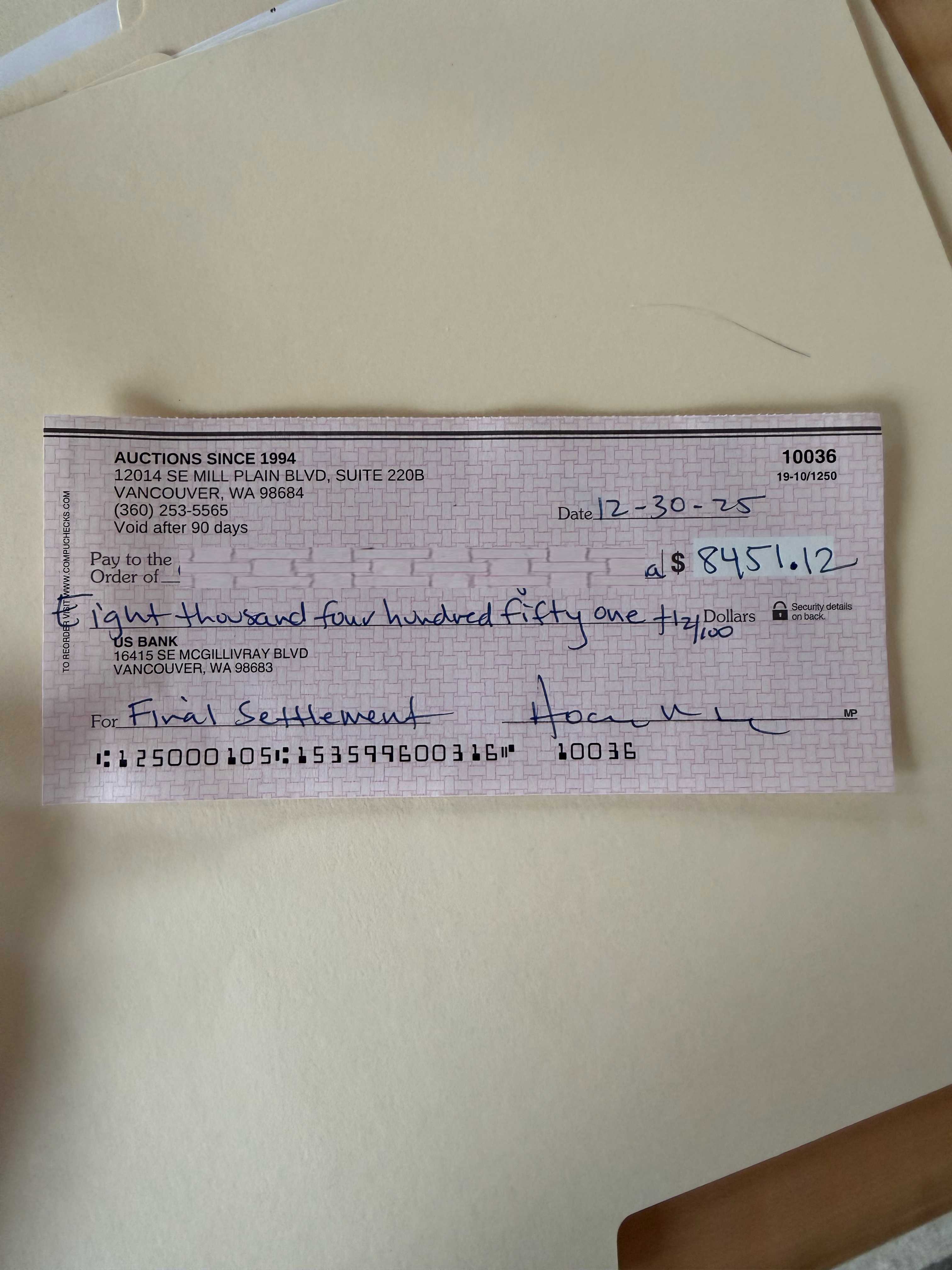 Partial Settlement Check Offered