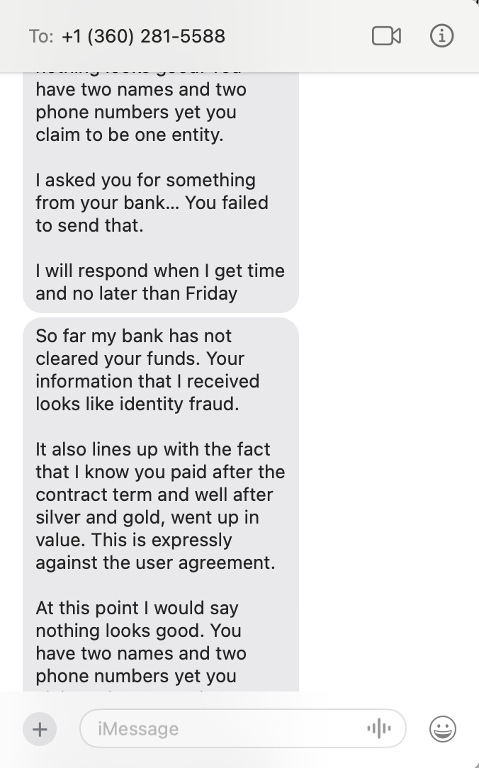 Text Messages - Fraud Accusations